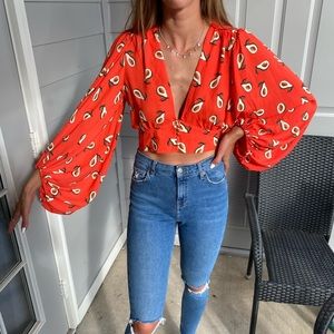 Orange Avocado Balloon Sleeve Shirt